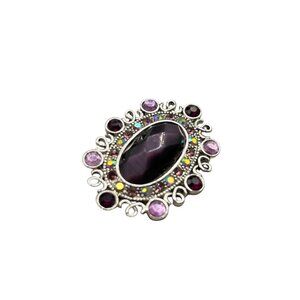 Signed MONET Pin Brooch Purple Tones Faceted Cabochons Silver Tone Setting
